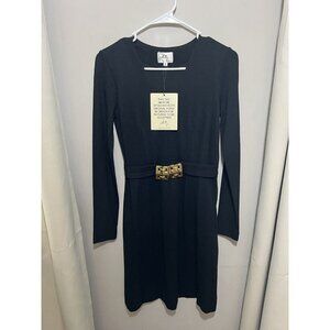 Milly Of New York Womens Size Petite Black Long Sleeve Dress Gold Belt Mobwife